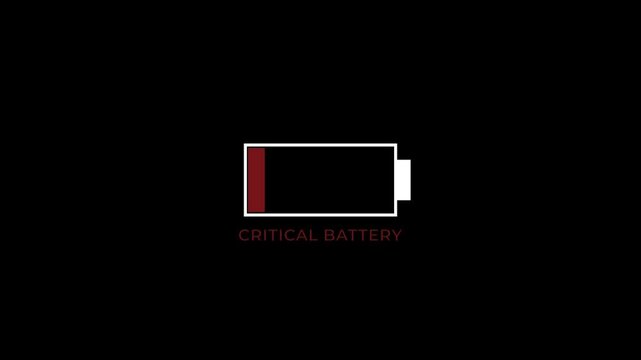 critical battery low power warning animation empty accumulator indicator discharge symbol electronic device energy depletion alert concept digital interface hud graphic element