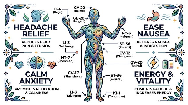 Acupressure points guide for headache relief and mental wellness