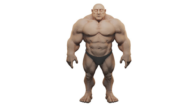 3d rendering muscular figure with strong build and no clothes