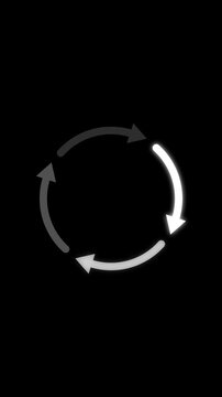 Looping rotation animation four arrows forming circular cycle, refresh, recycle, repeat motion graphic