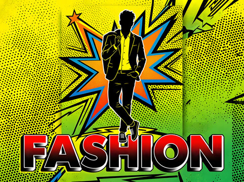 Stylish man in suit posing. Male fashion model in pop art comic book style illustration.