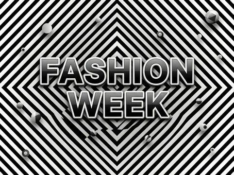Fashion Week text on optical illusion background. Stylish graphic design for fashion events.