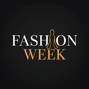 Fashion week event logo design. Elegant typography with dress icon for luxury style branding.
