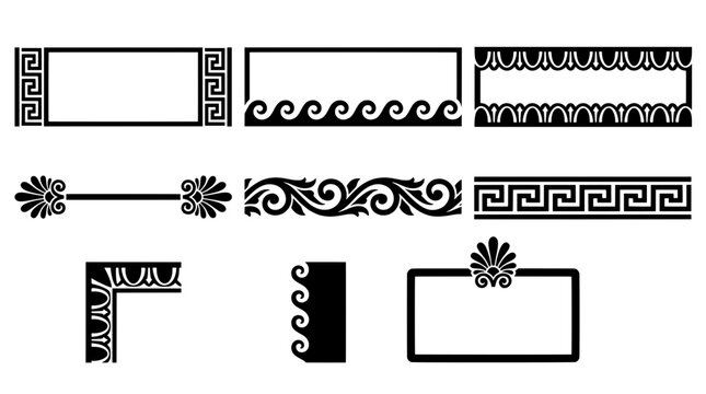 Greek meander border frame with wave scroll pattern and egg dart edge banner designs full collection