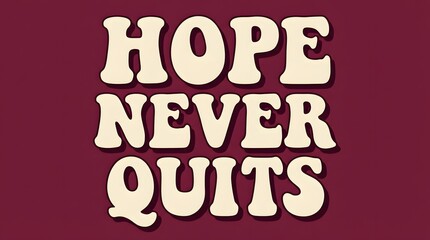 Fototapeta premium Inspiring Typography Saying Hope Never Quits in White Bold Font on Maroon Background
