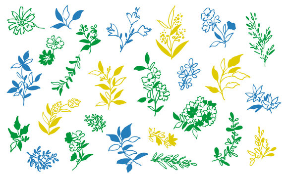 Hand-Painted Boho Botanical Vector Line Art Set with Doodle-Style Wildflowers, Berries, and Leaves for Wedding Invitations, Surface Design, and Greeting Cards. Vector file.		
