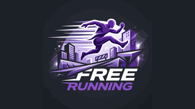 Dynamic purple free running parkour sports logo design.