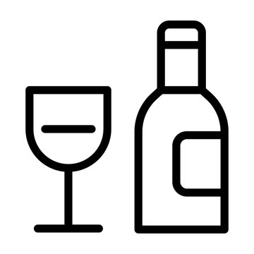 Wine Bottle and Glass Drink Icon Line Style