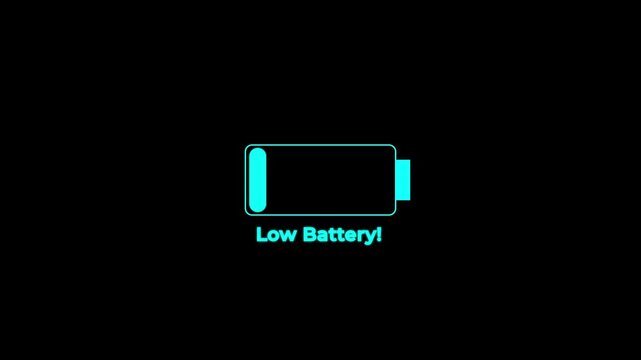 low battery warning animation cyan power level indicator energy depletion alert concept electronic device status symbol digital interface hud graphic element loop