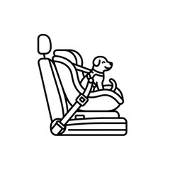 Cartoon Dog Buckled in Car Seat for Safety.