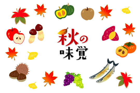 秋の味覚シンプルでおしゃれな果物野菜イラスト