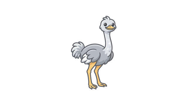 Cute cartoon ostrich standing on white background, isolated, funny bird illustration, vector art