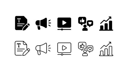 Obraz premium Digital Marketing Icon Set in Solid Silhouette and Linear Outline Style