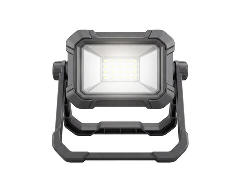 Portable work light with adjustable stand and bright led panel on transparent background floodlight