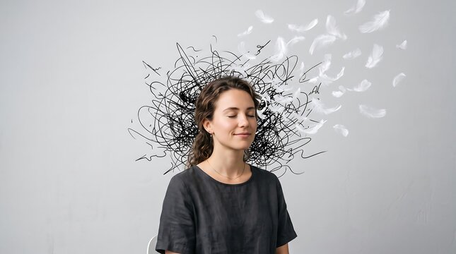 Calm Mind Amidst Chaos: Woman in Thoughtful Reflection