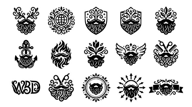 Beard Logos Collection: Vintage Style Icons for Barbershops and Men's Grooming