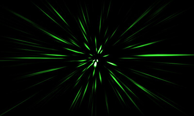 Fototapeta premium Abstract Green Speed Lines and Light Burst on Black Background for Dynamic Motion Design