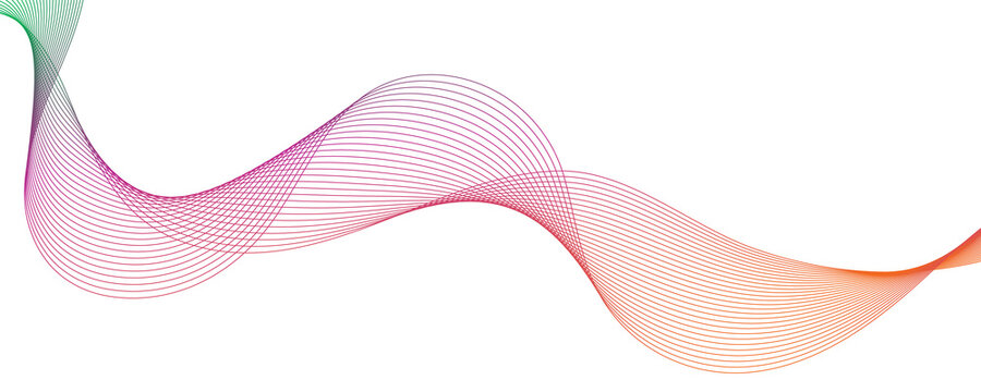 Abstract flowing linear wave lines with multi-color gradient on white background