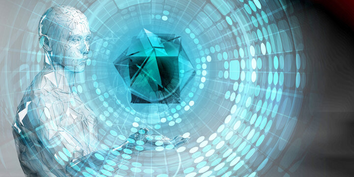 Corporate Digital Strategy With Blue Technology Interface