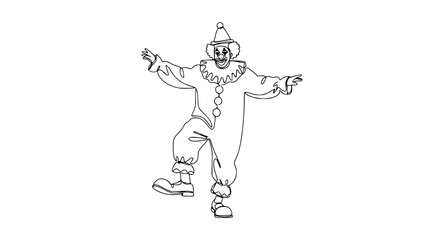 Fototapeta premium Whimsical Clown Drawing, Single Line Art, Joyful Performance