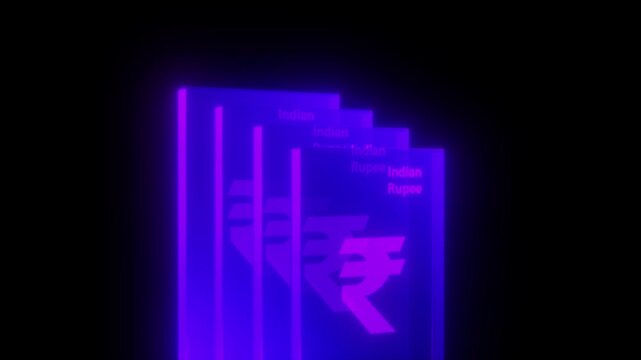 Rupee India Currency Transparent Glass Morphism Glow Effect Popup RGB Colors Animation Vertical 4K Video	