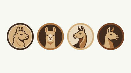 Fototapeta premium Set of Four Llama Head Icons in Circular Frames, Flat Design, Isolated on White Background, Vector Art