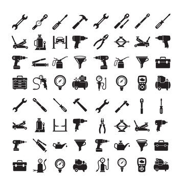 Tools and Garage Equipment Silhouette Vector Icon Bundles &ndash; 640 Editable Automotive Workshop Icons in 10 Premium 8x8 Grid Sets