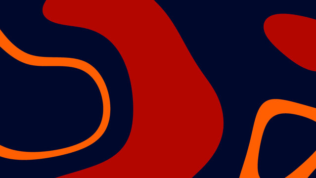 Abstract illustration with flowing organic red and orange shapes on a dark blue background. Modern minimalist design with bold contrast and copy space for creative projects.