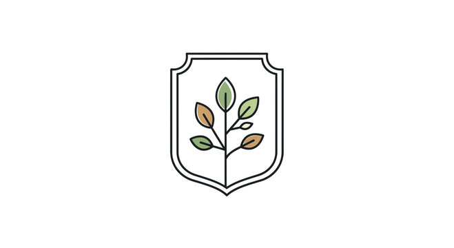 Shield badge with plant sprout, protection, growth, nature logo icon