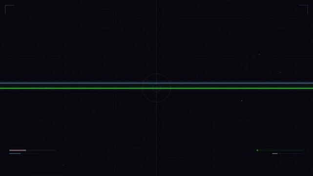 A futuristic digital interface displays a minimalist dark screen with grid lines and glowing green elements.