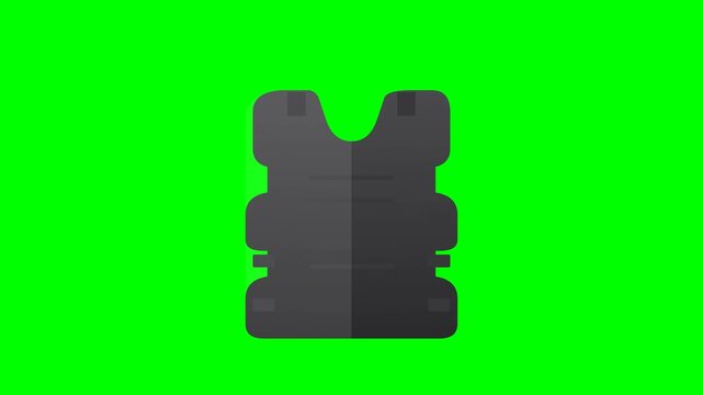 A simple graphic of a dark gray bulletproof vest on a bright green background.