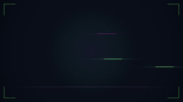 A dark background features subtle digital glitch effects with faint colored lines and a centered glow.