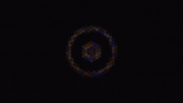 A dark background displays a glowing circular frame with a small central dot.