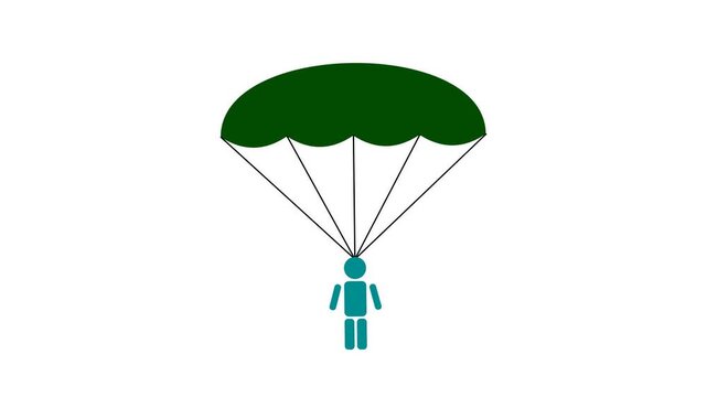 Simple Icon of a Person Parachuting with a Green Parachute.