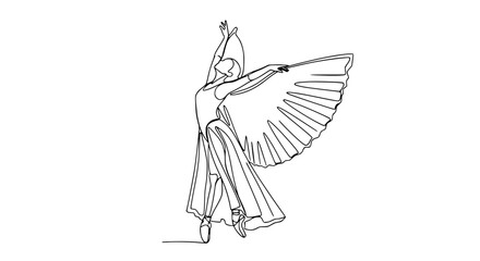 Elegant ballet dancer with flowing costume, continuous line art, white background © Orti