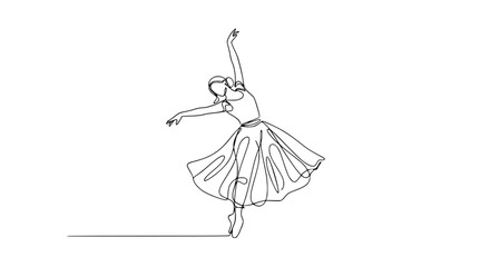 Minimalist continuous line drawing of a ballerina in elegant pose, white background © Orti
