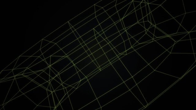 Green wireframe lines form a geometric pattern against a dark background