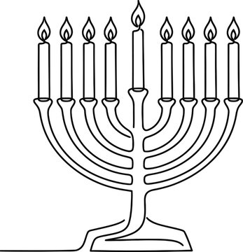 Minimalist continuous line art drawing of a Hanukkah menorah.