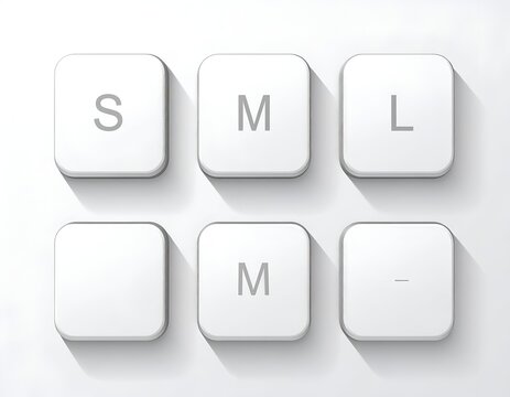 White Keyboard Keys with S M L and Minus Symbols on a Clean White Background
