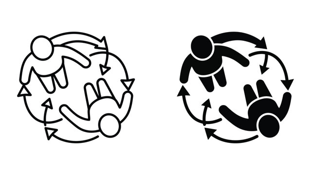 Team communication and circular process flow icon with communication, business