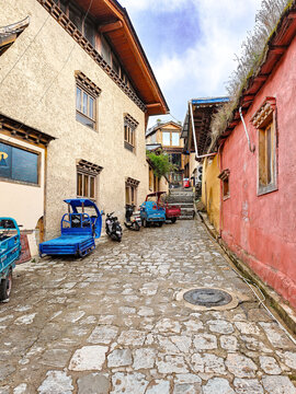 Traditional stone alley with old village houses