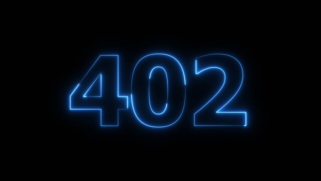 Abstract Glowing Blue Neon Number 402 on Black Background 4k Illustration.
