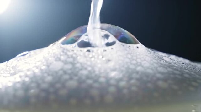 Macro view of liquid bubbles and foam.