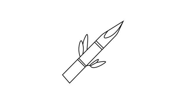The video features a simple black line-art illustration of a sharpened bamboo stick with small leaves sprouting from its stem,