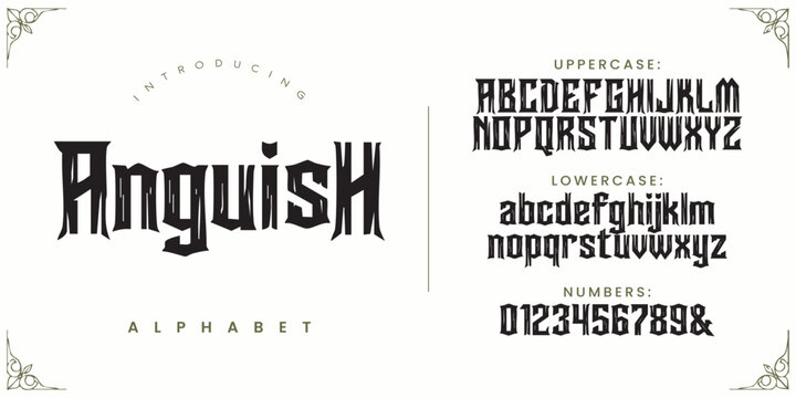 Anguish brutalist distressed death metal typeface with rough grunge texture and heavy gothic character