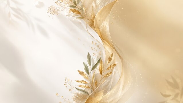 Luxury Golden Botanical Organic Healthcare Abstract Background with Dual Advertising Space