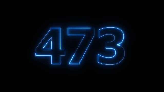 Abstract Glowing Blue Neon Number 473 on Black Background 4k Illustration.