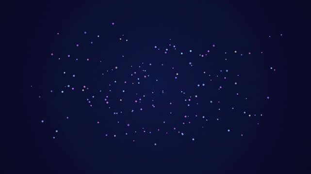 Abstract animated dots assembling into a pattern drawn as blue and cyan glowing lines and dots on a deep dark background. Clean minimal motion graphics element with free space around it, ideal for tit