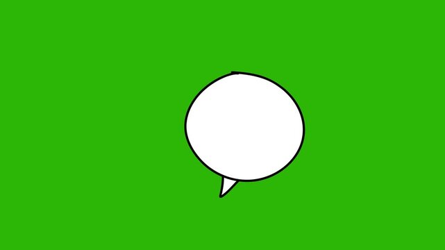 4K looping hand drawn speech bubble animation on green screen with doodle outline. Simple comic style chat icon for chroma key overlays, messaging videos, and motion graphics.