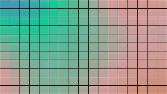 A pixelated background features a gradient shifting from teal and blue on the left to warm peach and pink tones on the right across a grid of squares.